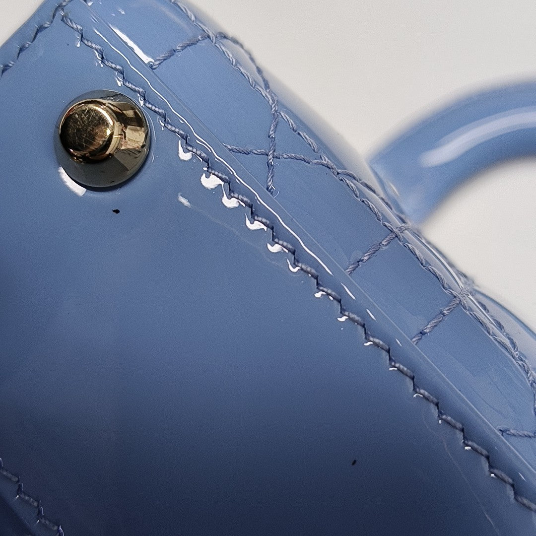 Authenticated pre-owned  Lady Dior Super Mini Cannage Patent Leather Blue - Tote Bag at Looply