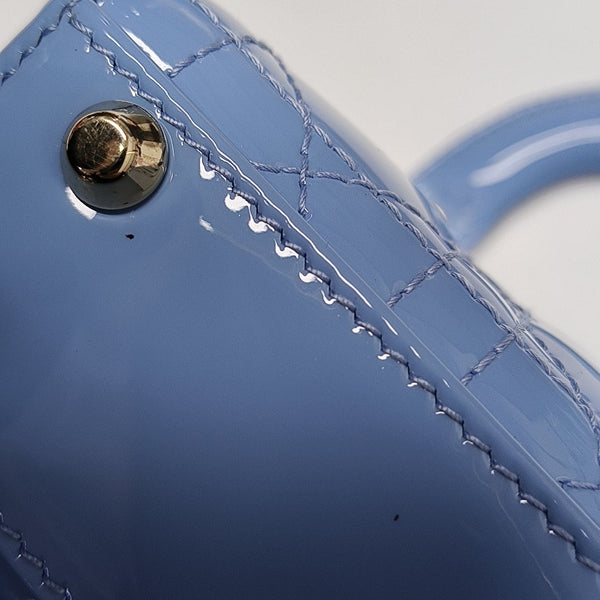 Authenticated pre-owned  Lady Dior Super Mini Cannage Patent Leather Blue - Tote Bag at Looply