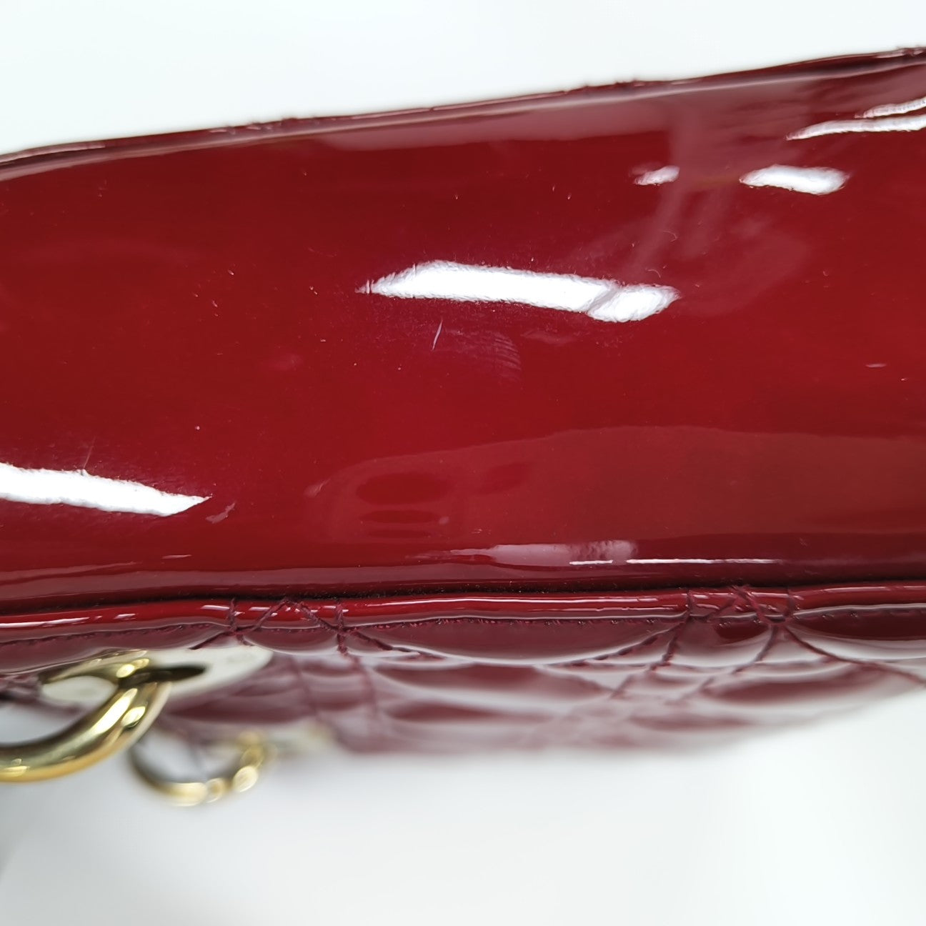 Lady Dior Mini Cannage Patent Calfskin Red