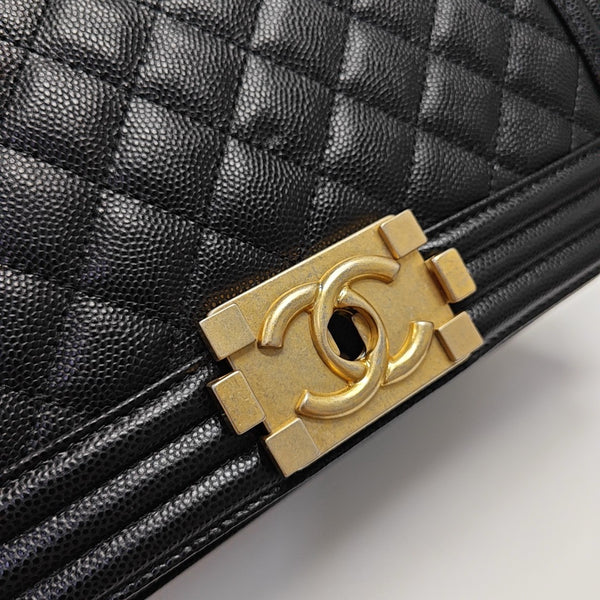 Authenticated pre-owned  BOY CHANEL Medium Quilted Grained Calfskin Black - Shoulder Bag at Looply