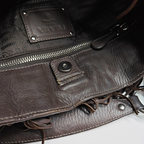 Lambskin Top Handle Bag Brown