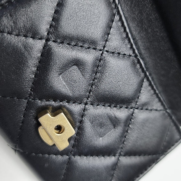Quilted Lambskin Card Holder Black