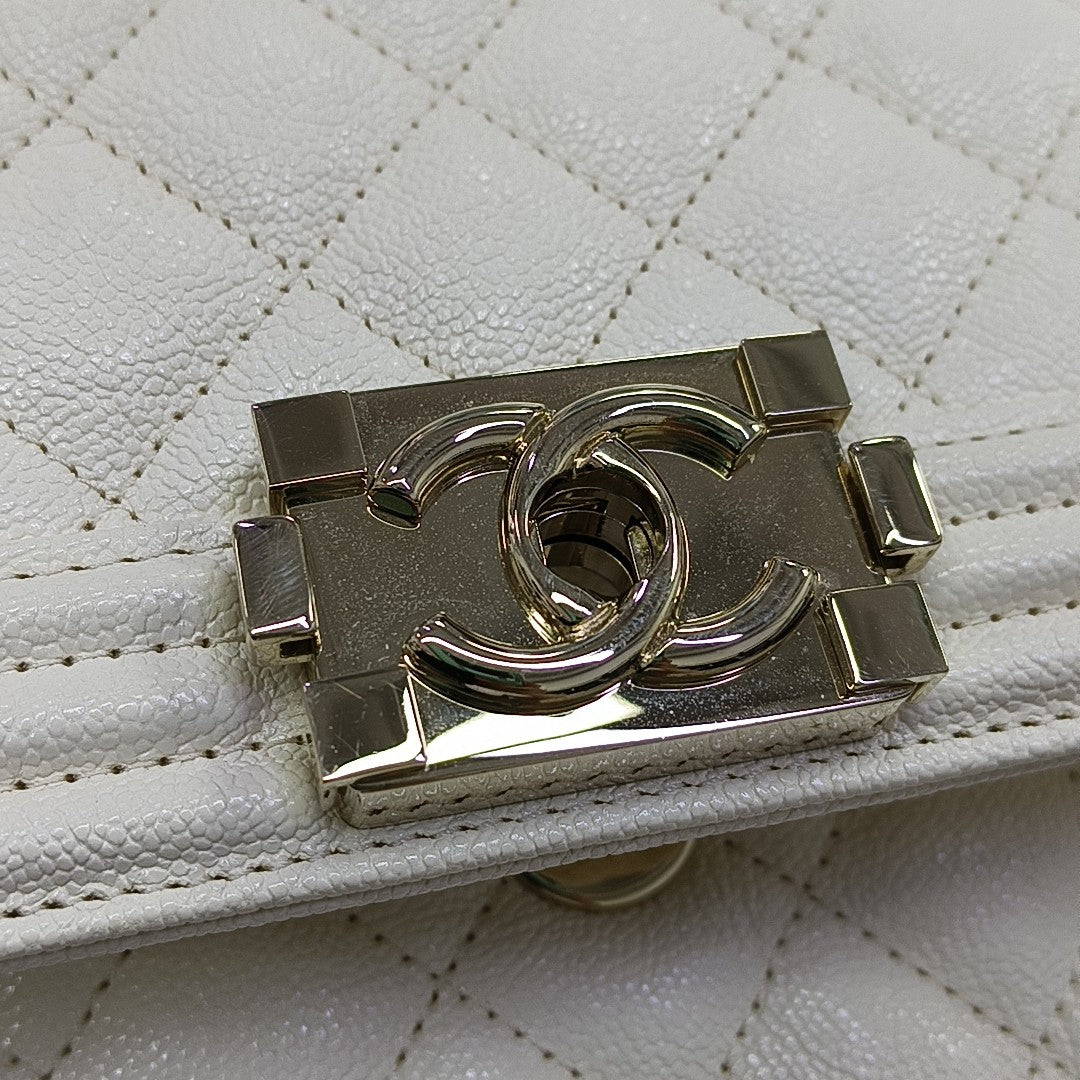 BOY CHANEL Small Quilted Calfskin White