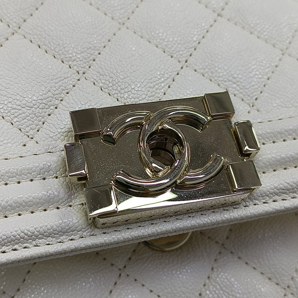 BOY CHANEL Small Quilted Calfskin White