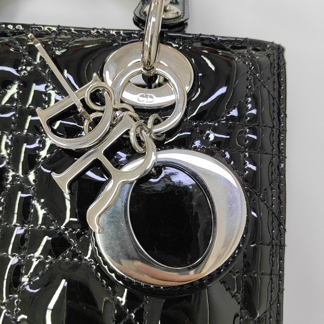 Lady Dior Medium Cannage Patent Leather Black