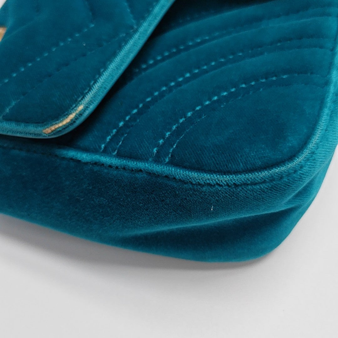 GG Marmont Small Quilted Velvet Blue