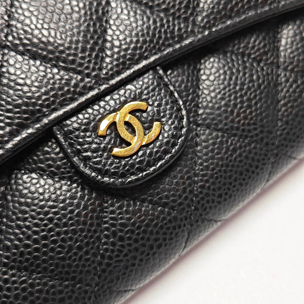 CLASSIC FLAP Mini Quilted Grained Calfskin Black Wallet