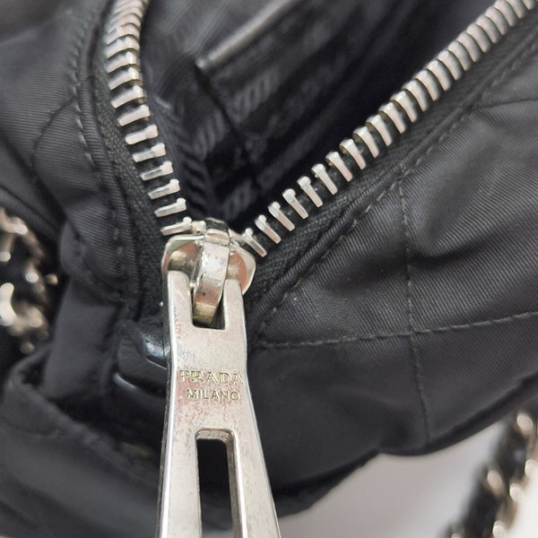 Quilted Nylon Top Handle Bag Black