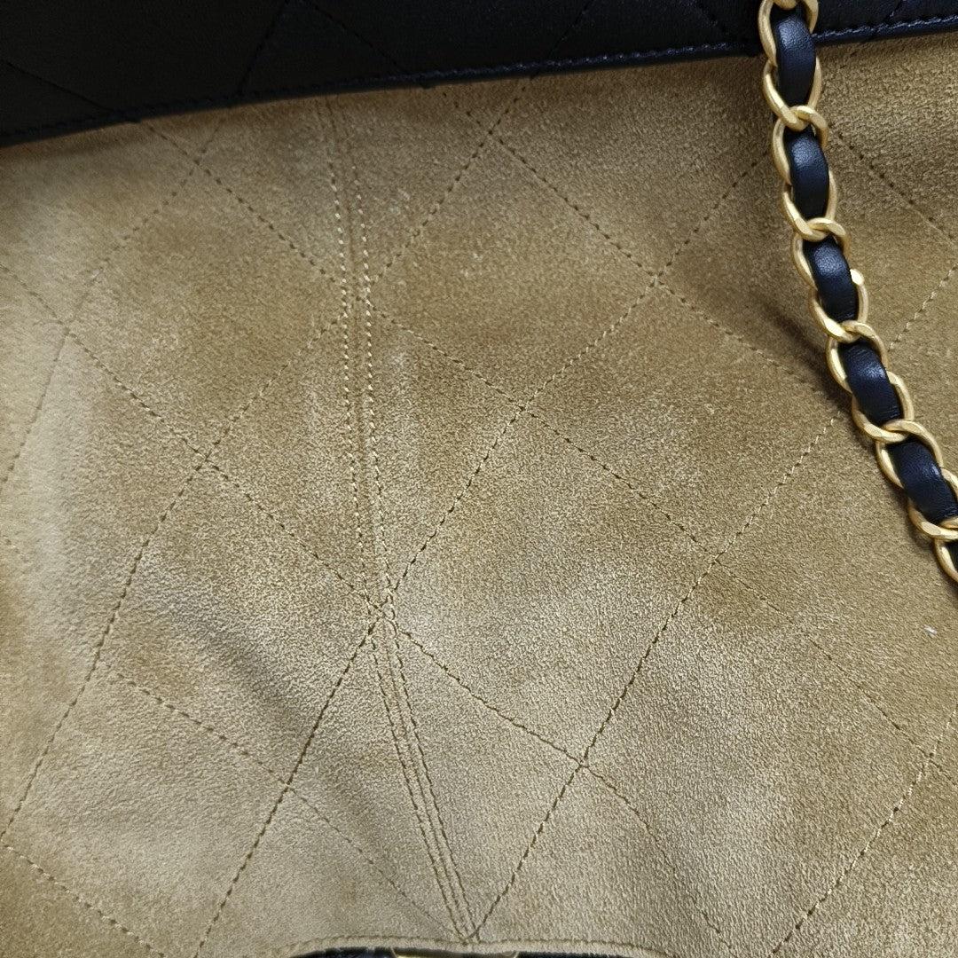 Quilted Suede Top Handle Bag Large Brown