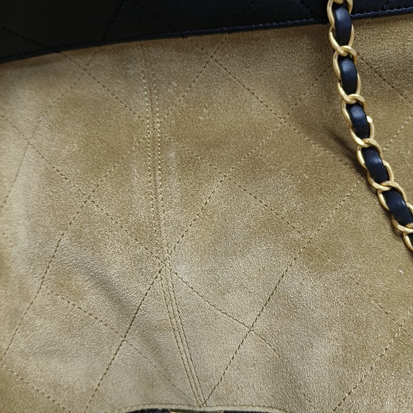Quilted Suede Top Handle Bag Large Brown
