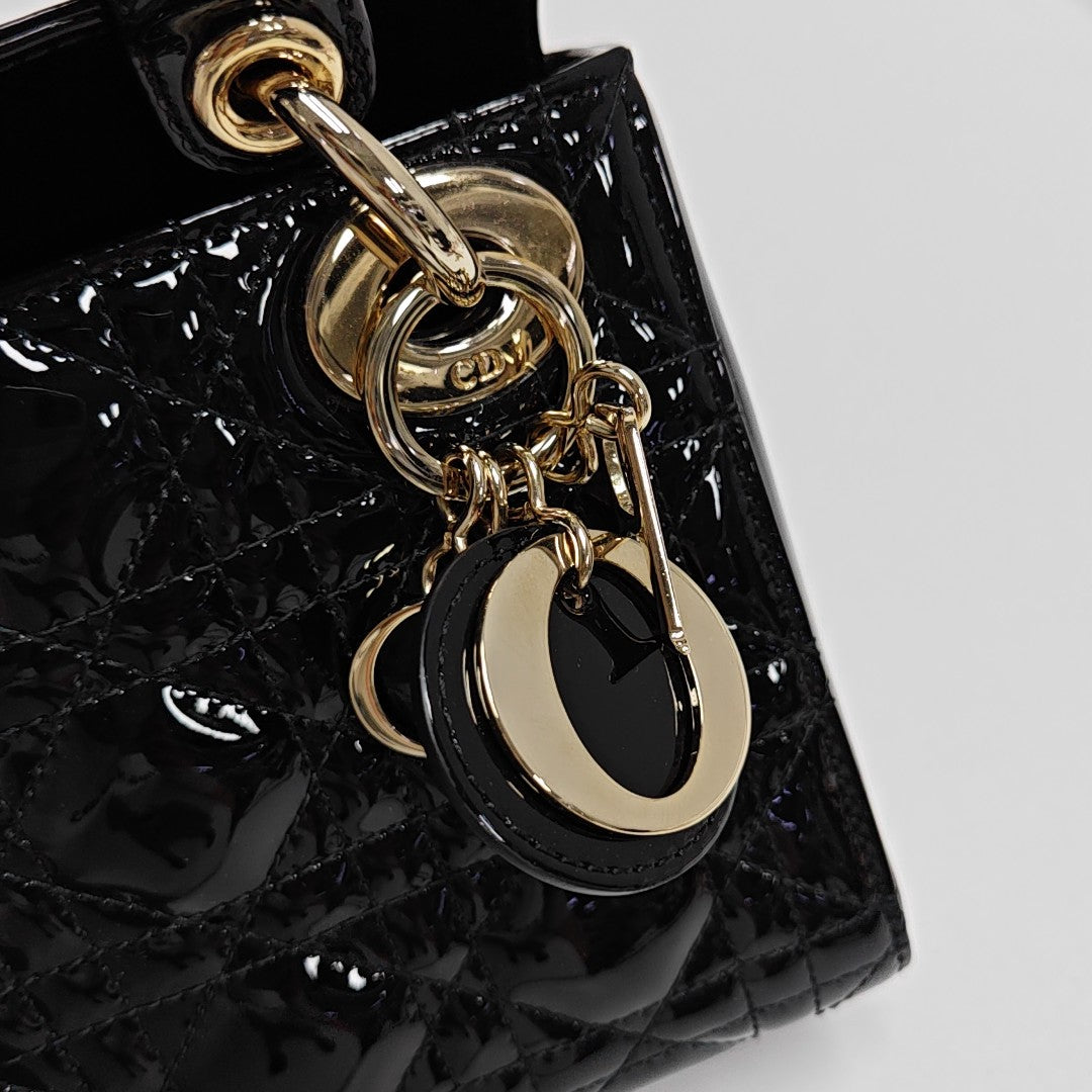 Lady Dior Mini Cannage Patent Leather Black