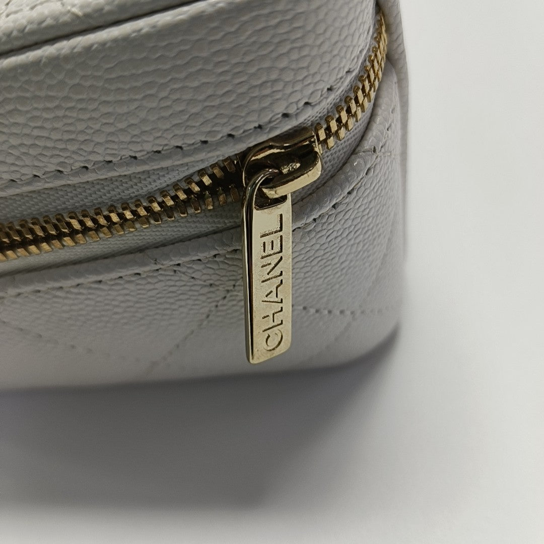 Quilted Grained Calfskin Shoulder Bag White