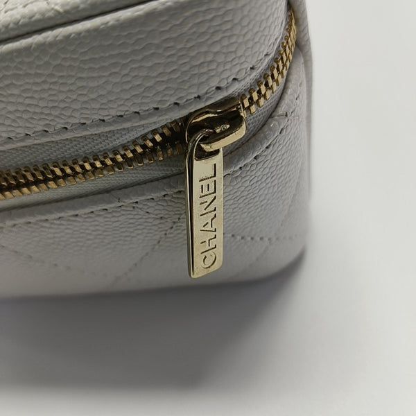 Quilted Grained Calfskin Shoulder Bag White