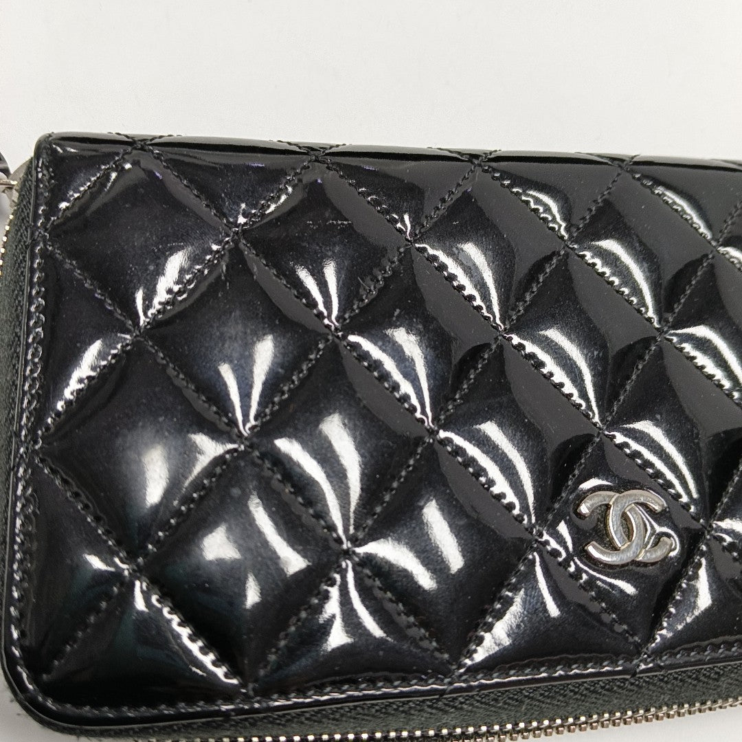 Quilted Patent Leather Wallet Black