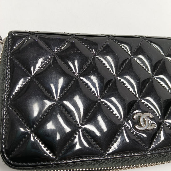 Quilted Patent Leather Wallet Black