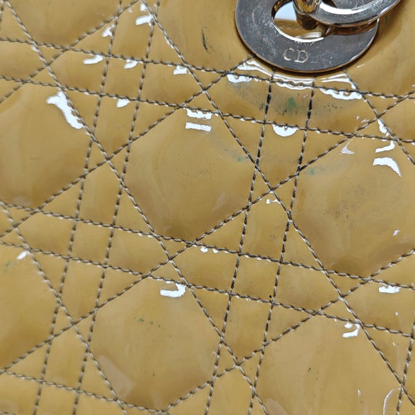Authenticated pre-owned  Lady Dior Medium Quilted Patent Leather Yellow - Shoulder Bag at Looply