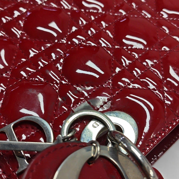 Authenticated pre-owned  Lady Dior Medium Quilted Patent Leather Red - Tote Bag at Looply