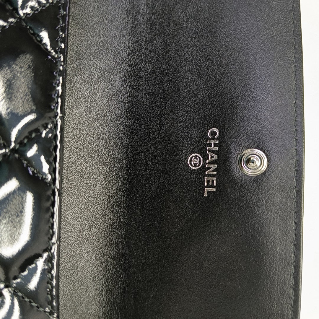 Quilted Patent Leather Wallet Black