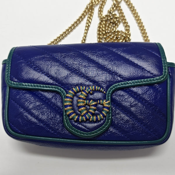 GG Marmont Super Mini Quilted Calfskin Blue