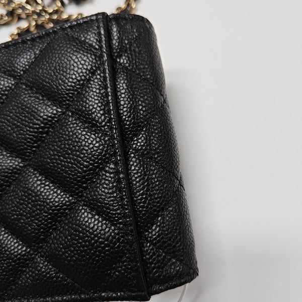 Quilted Grained Calfskin Shoulder Bag Black