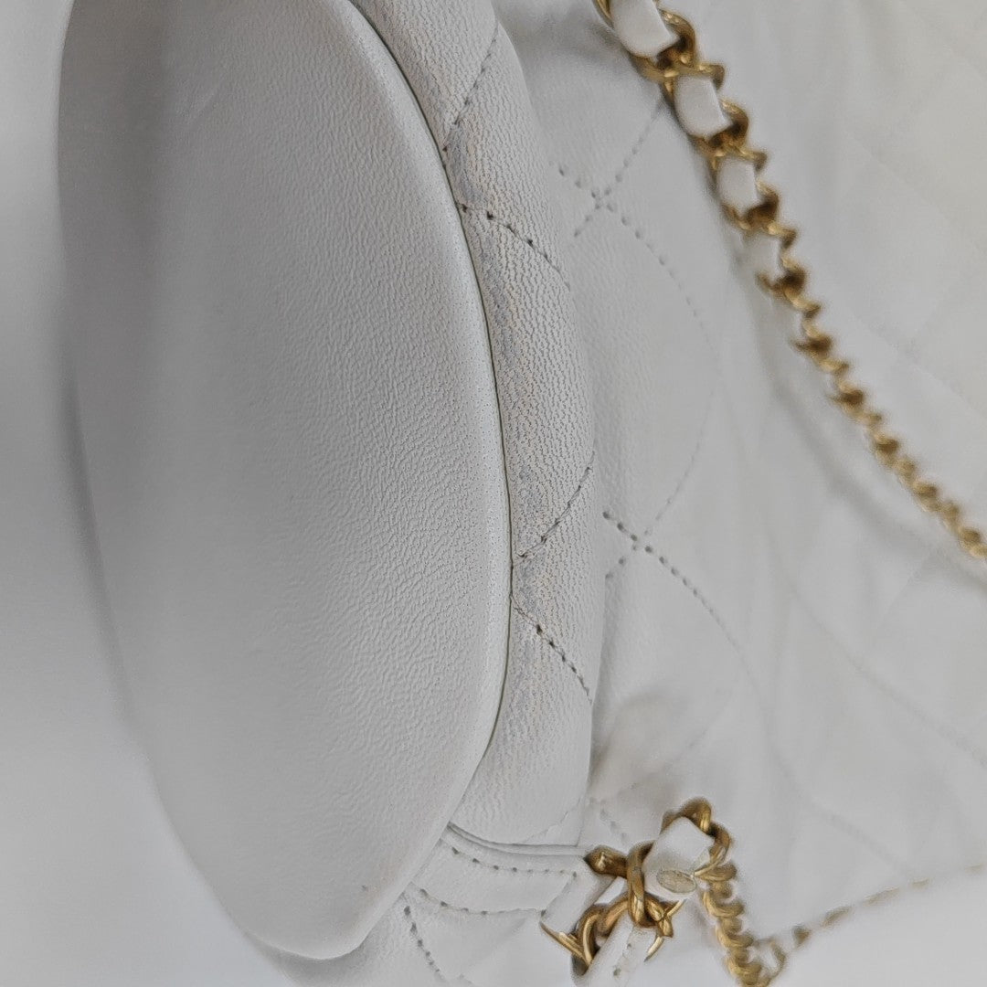 Quilted Lambskin Bucket Bag White