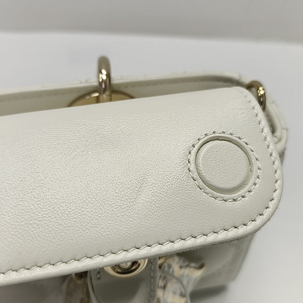 Lady D-Joy Small Cannage Lambskin White