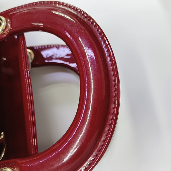 Lady Dior Mini Cannage Patent Leather Red