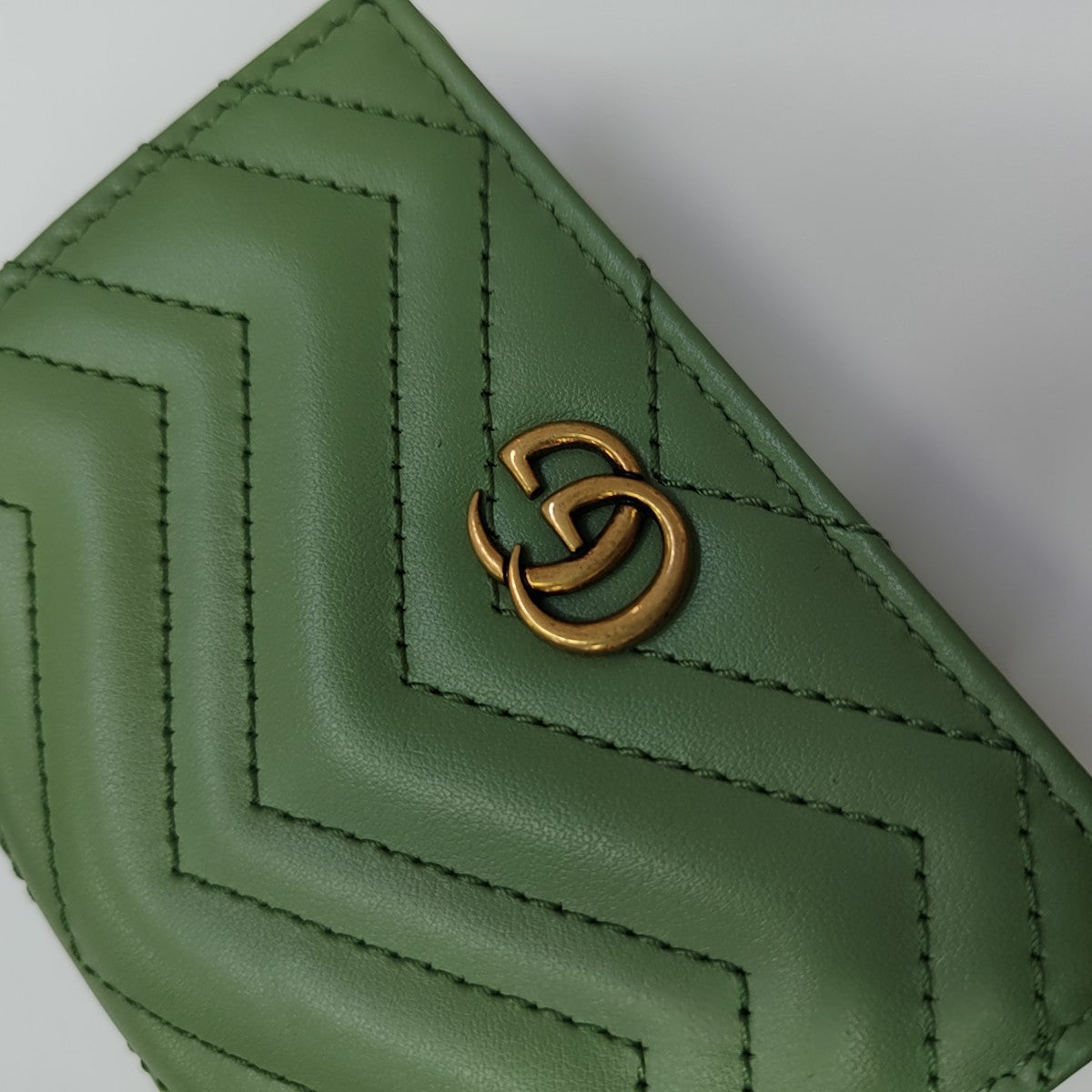 GG Marmont Mini Chevron Calfskin Green Wallet