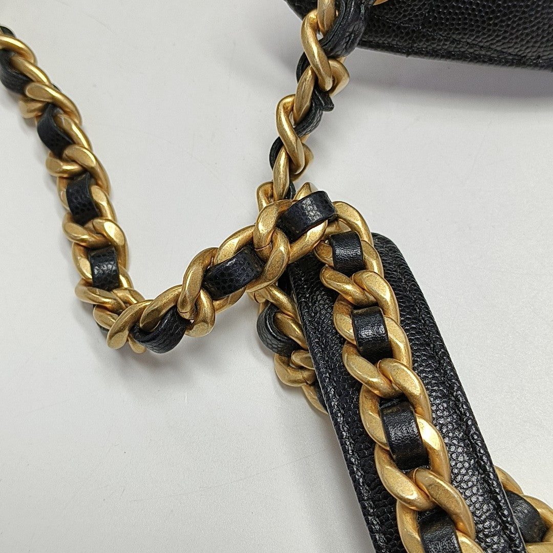 CHANEL 25 Medium Quilted Grained Calfskin Black