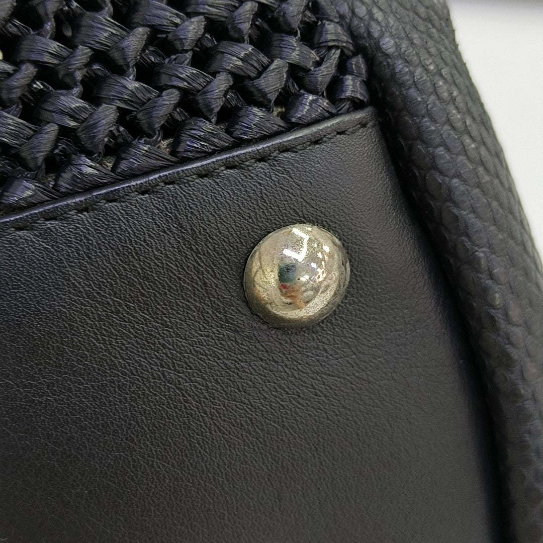 Straw Top Handle Bag Black