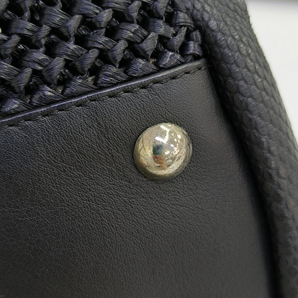 Straw Top Handle Bag Black