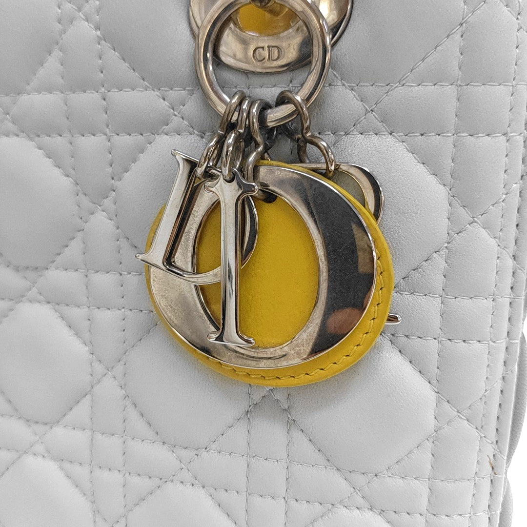 Authenticated pre-owned  Lady Dior Medium Quilted Lambskin Grey - Tote Bag at Looply