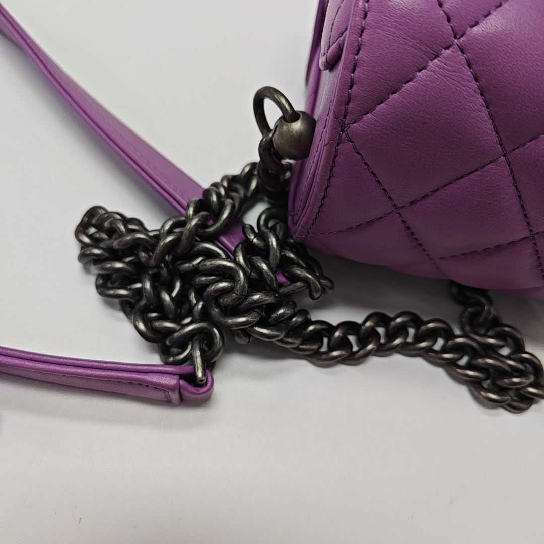 Quilted Calfskin Shoulder Bag Mini Purple