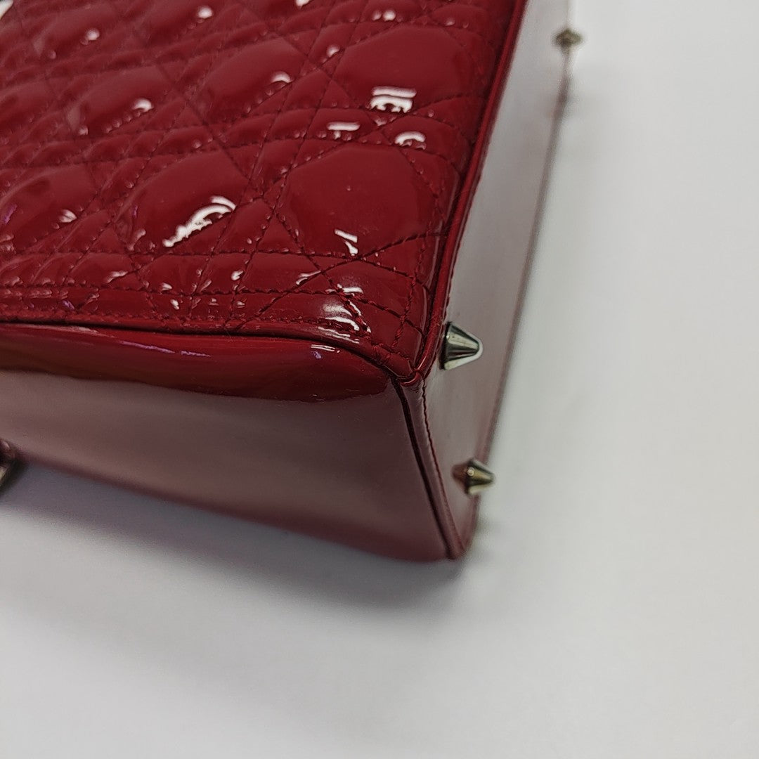 Lady Dior Medium Cannage Patent Leather Red