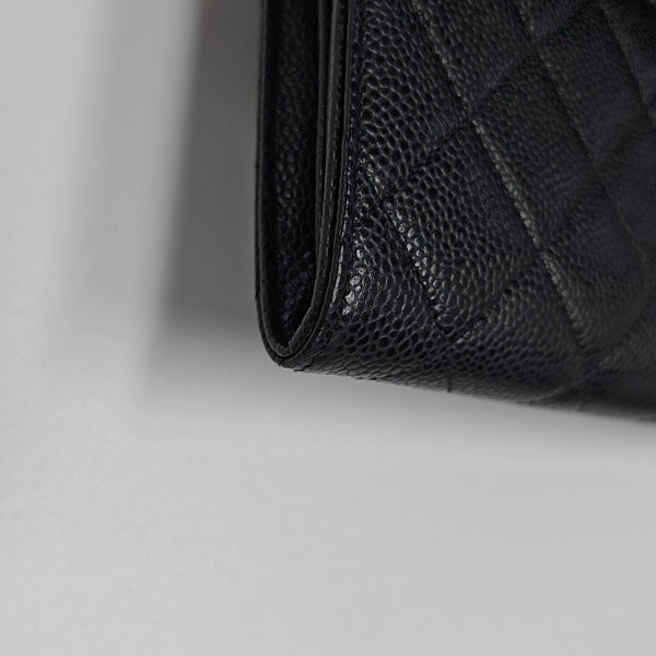 Quilted Grained Calfskin Wallet Black