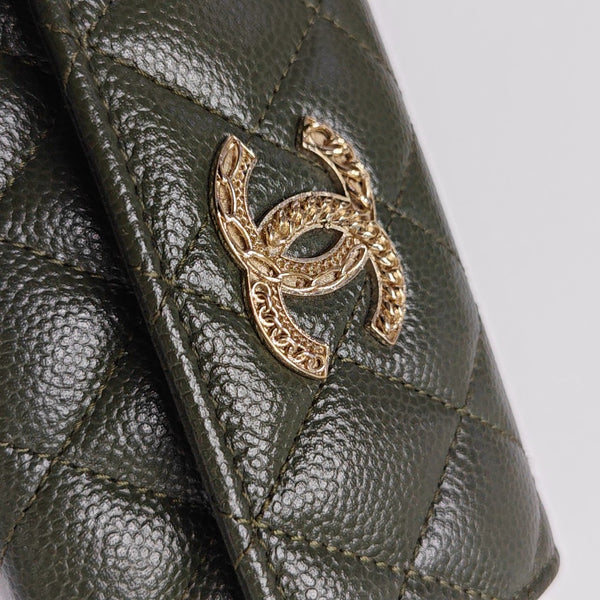 Quilted Grained Calfskin Wallet Green