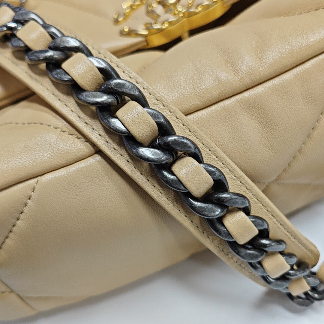 CHANEL 19 Small Quilted Lambskin Beige