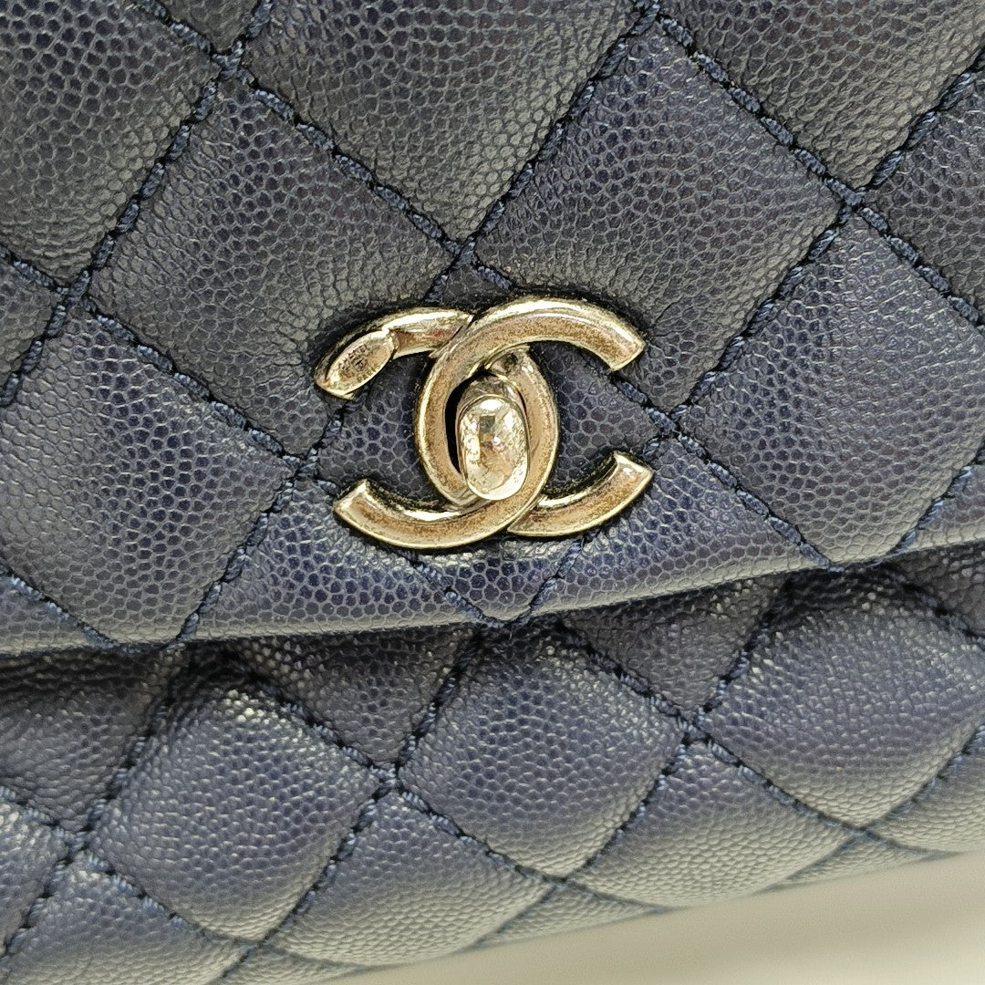 COCO HANDLE Small Quilted Grained Calfskin Blue