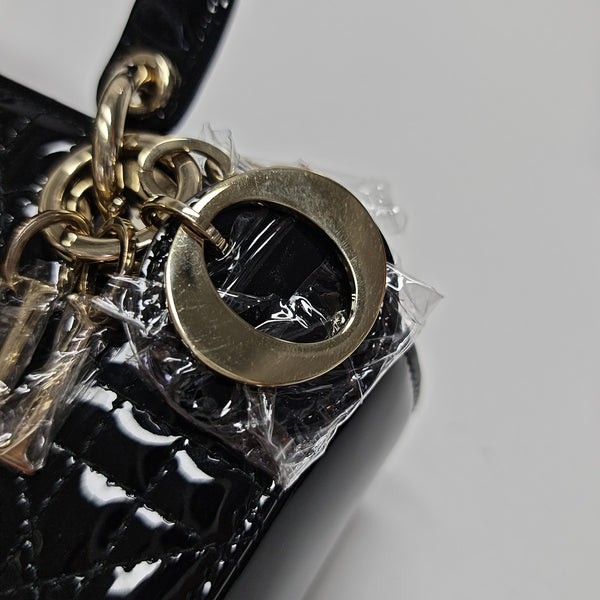 Lady Dior Super Mini Cannage Patent Leather Black