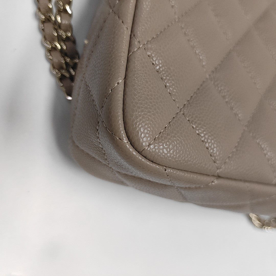 Quilted Grained Calfskin Shoulder Bag Beige