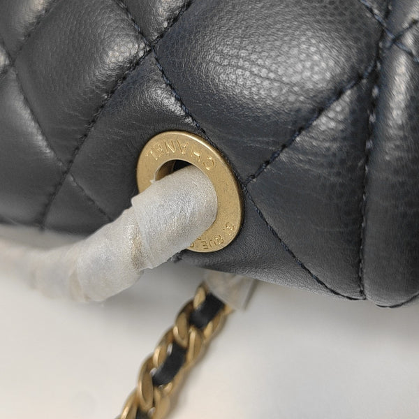 Quilted Grained Calfskin Shoulder Bag Medium Blue