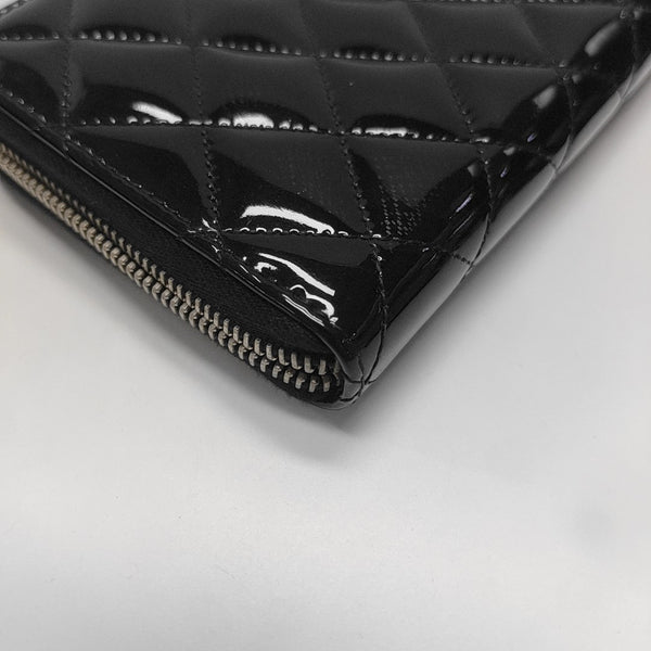 Quilted Patent Leather Wallet Black