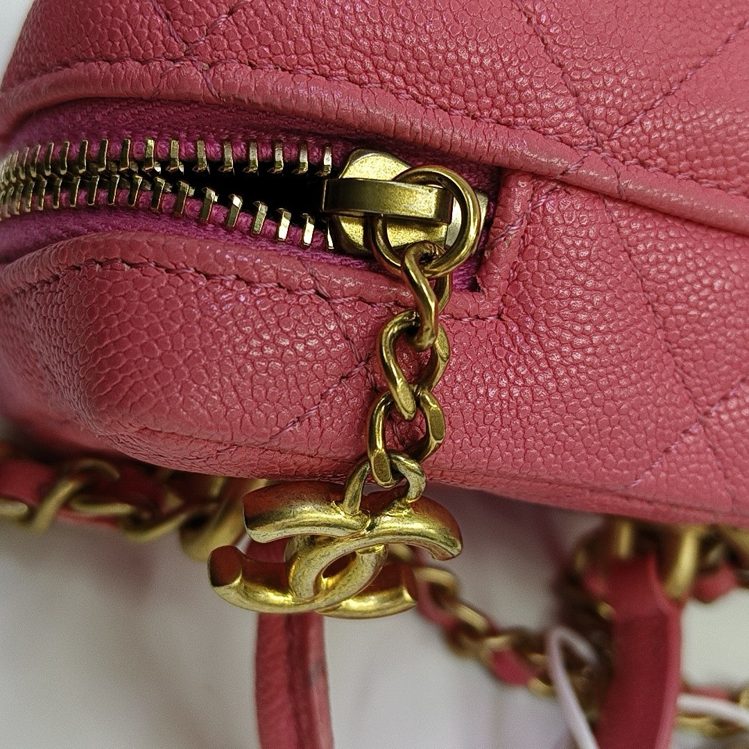Quilted Grained Calfskin Shoulder Bag Small Red