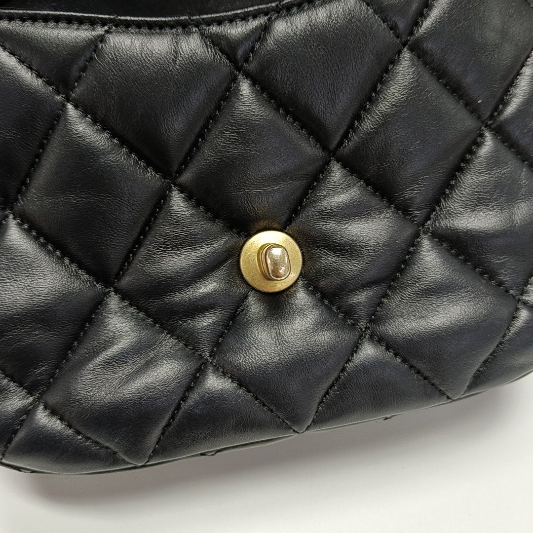 Quilted Lambskin Shoulder Bag Black