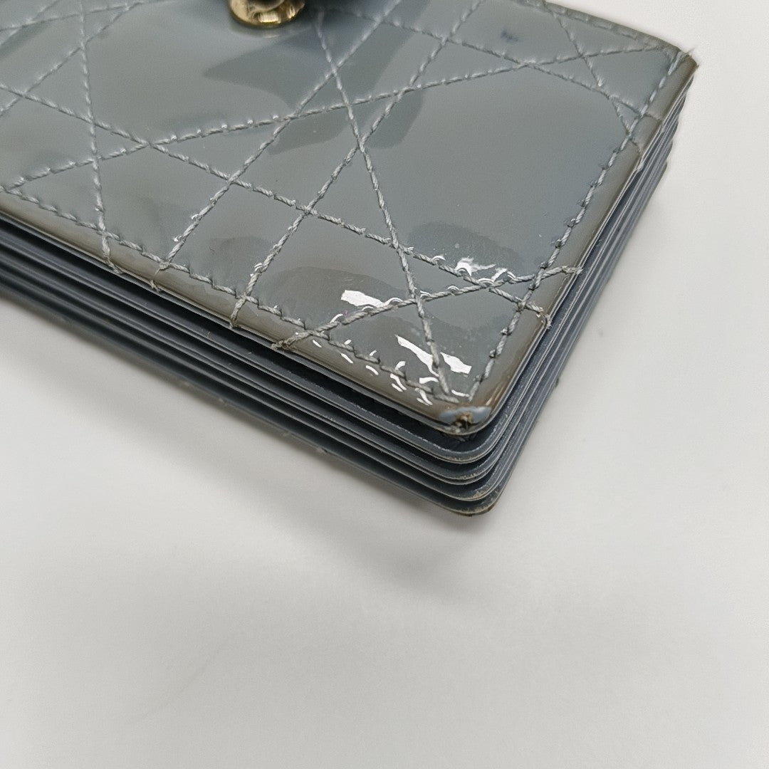Lady Dior Cannage Patent Leather Blue Card Holder