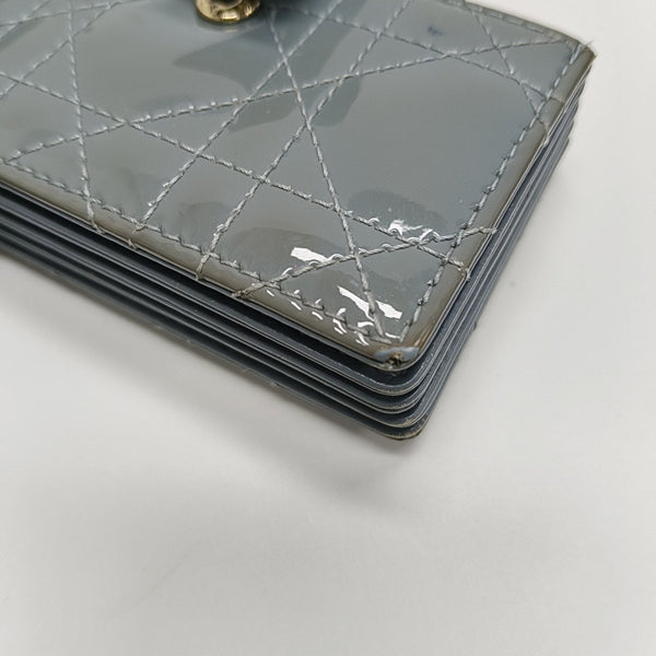 Lady Dior Cannage Patent Leather Blue Card Holder