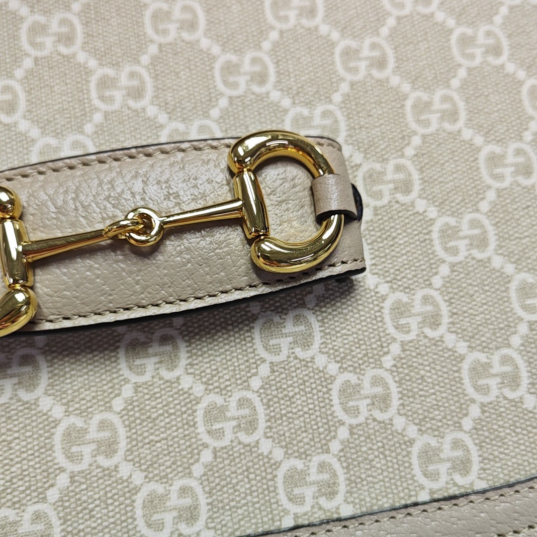 Horsebit 1955 Small Monogram Coated Canvas Beige