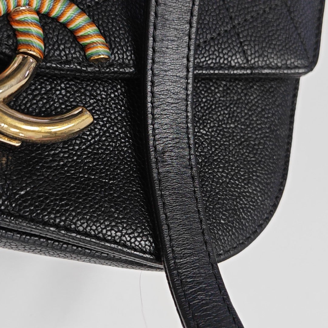 Quilted Grained Calfskin Shoulder Bag Black