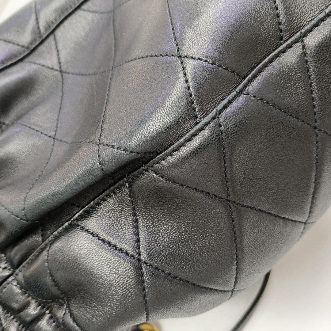 Quilted Lambskin Bucket Bag Black