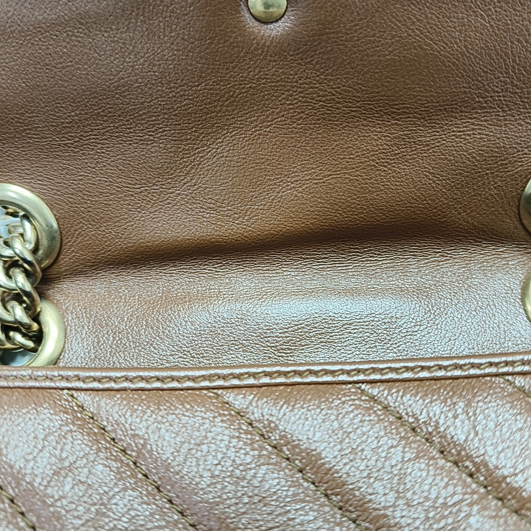 GG Marmont Small Quilted Calfskin Brown